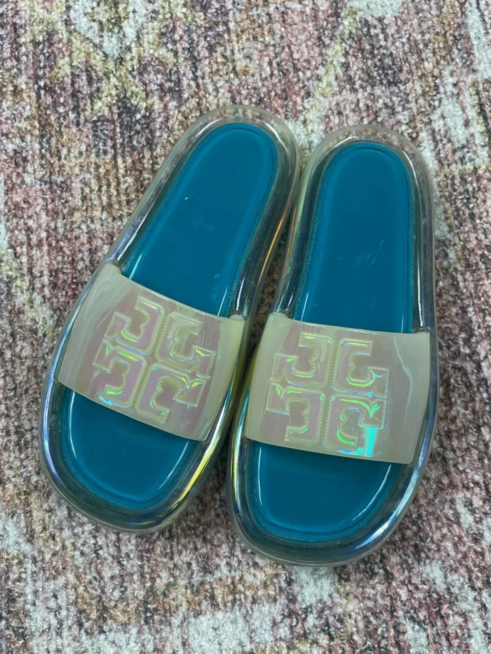 Tory Burch Clear Bubble Jelly Flat Sandals In Iridescent Size 6